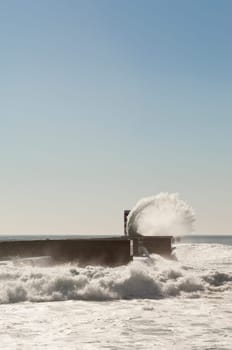 Rough sea in the jetty of Felgueiras, Douro river mouth, Porto, Portugal