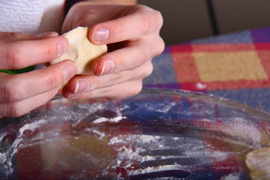 hand made ravioli getting prepared on table
