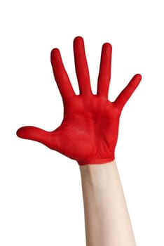 a red hand grabbing after something, isolated