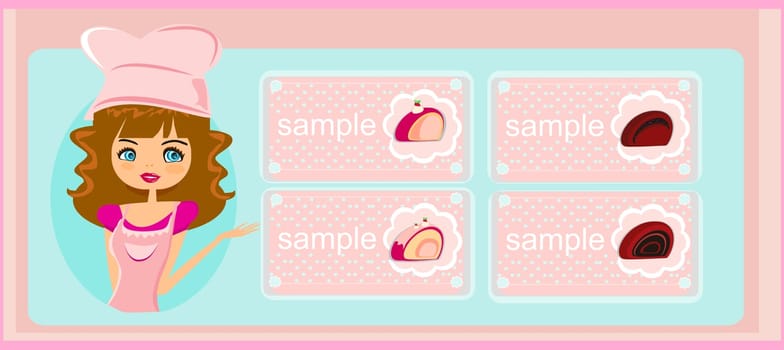menu sweet dessert set with woman chef