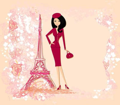 beautiful women Shopping in Paris - vector card