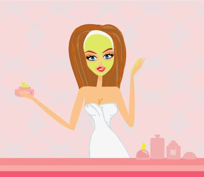 Cute woman applying moisturizer .vector illustration