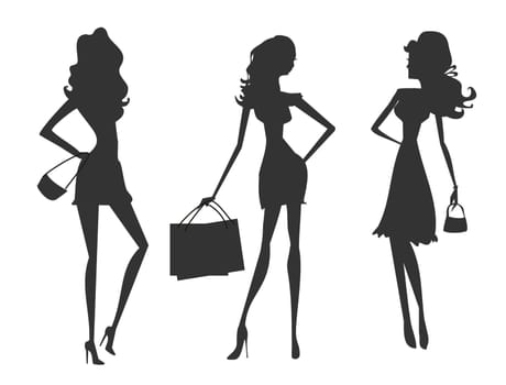 fashion shopping girls silhouettes  set