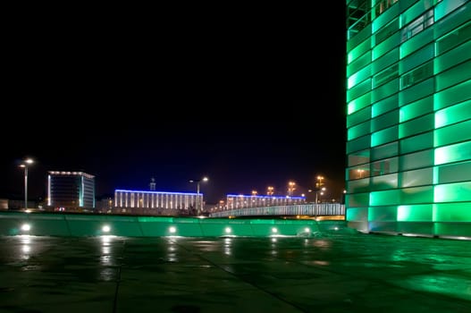 Green Modern Building at Night, taken in Austria