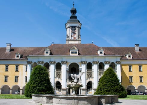 Fountain and Church in Monastery Sankt Florian, Upper Austria