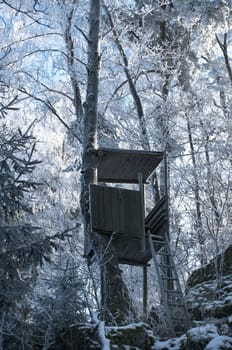 Hunting Tower in Winter Forest, taken in Upper Austria