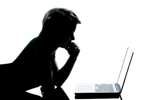 one caucasian young teenager silhouette boy or girl portrait in studio cut out isolated on white background