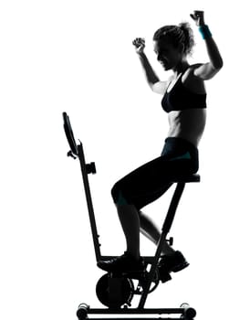 one woman biking exercising workout fitness aerobic exercise posture on studio isolated white background