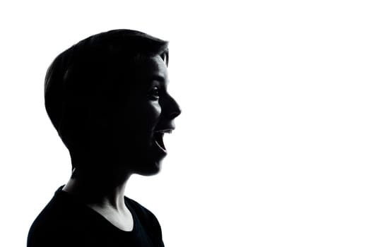 one caucasian young teenager silhouette boy or girl portrait in studio cut out isolated on white background