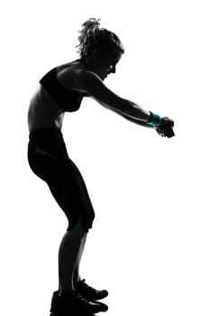 one woman exercising workout fitness aerobic exercise posture on studio isolated white background