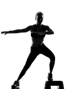 one woman exercising workout fitness aerobic exercise posture on studio isolated white background