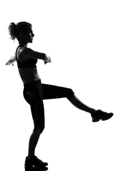 one woman exercising workout fitness aerobic exercise posture on studio isolated white background