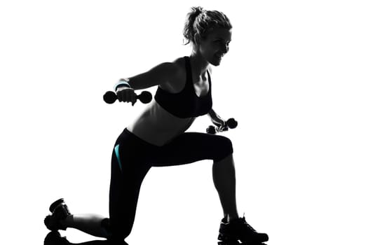 woman workout fitness posture body building weight training exercise exercising on studio isolated white background