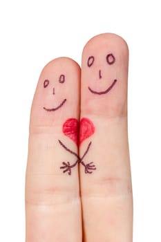 Painted happy fingers smiley in love. Isolated on white background