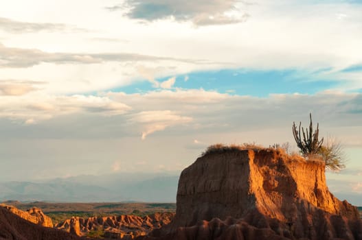 Small mesa in a desert in late afternoon sunlight