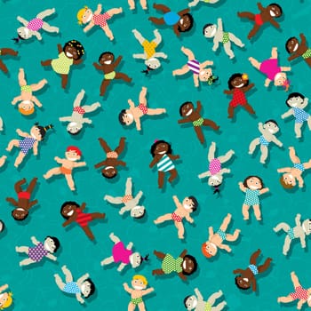 Seamless pattern design with different ethnicity babies.