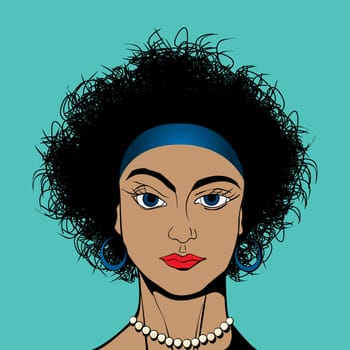 Curly hair blue eyes girl avatar drawing