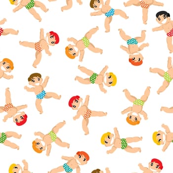 Seamless background design with babies over white background