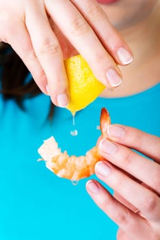 Eating shrimp