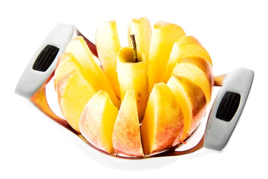 Fresh red apple sliced with slicer