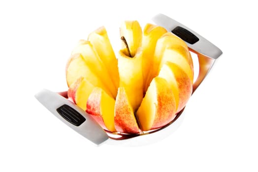 Fresh red apple sliced with slicer