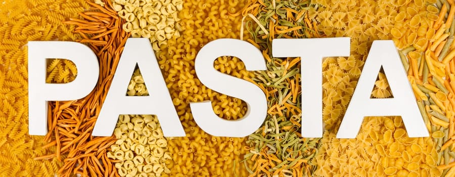 Pasta lettering in the middle of noodles