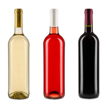 set of 3 different wine bottles.
