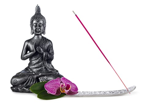 Buddha with flower and incense sticks