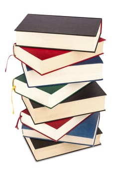 Stack of books on white background