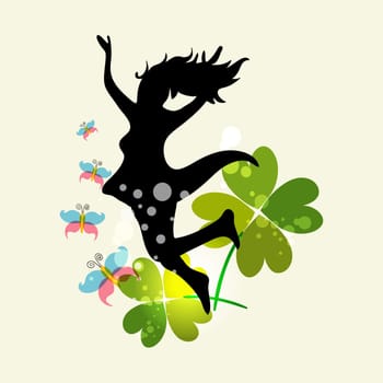 Happy jumping woman with spring elements. EPS10 file version. This illustration contains transparencies and is layered for easy manipulation and custom coloring
