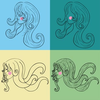 Woman face hand drawn sketch icon set. Vector illustration layered for easy manipulation and custom coloring.