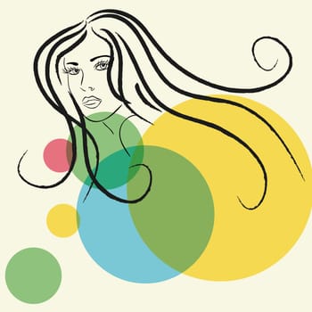 Fashion woman profile sketch with transparent bubbles. EPS10 file version. This illustration contains transparencies and is layered for easy manipulation and custom coloring