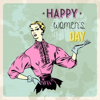 Retro Happy woman day background. Vector illustration layered for easy manipulation and custom coloring.