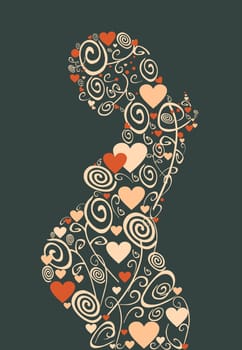 Pregnant woman love flowers silhouette background. Vector file layered for easy manipulation and coloring.