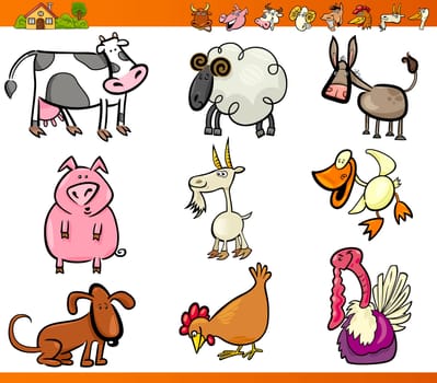 Cartoon Illustration Set of Funny Farm and Livestock Animals isolated on White