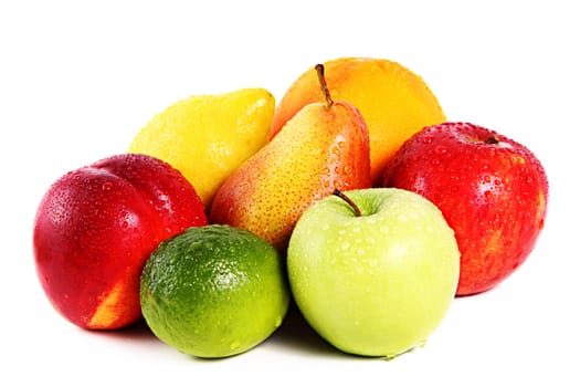 Fruit mix - different types of fruit on a white background