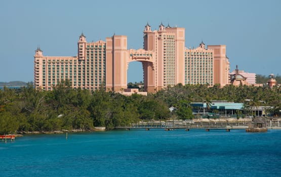 NASSAU-FEB4: Atlantis Paradise Island Feb 4, 2013 in Nassau, Bahamas. The Royal Towers joined by the Bridge. The Bridge Suite, located in the span, is one of the most expensive hotel suites in the world, costing approximately $25,000 USD a night