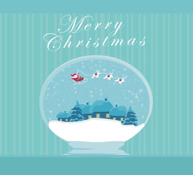 Illustration winter festive ball with house and Santa claus