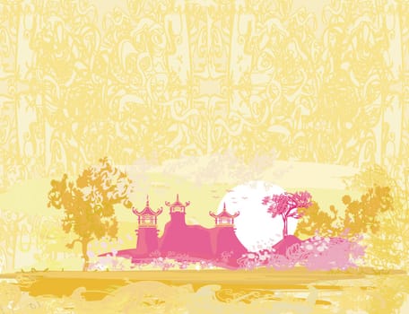 old paper with  abstract Asian Landscape