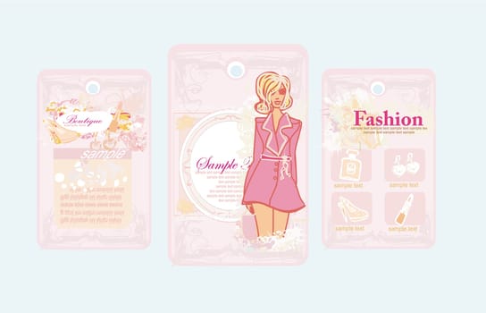 Price Tags With Fashion Girls vector set