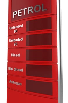 Close-up view of petrol station sign with empty space for prices