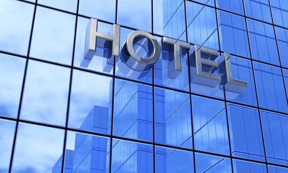 3D Hotel Sign Blue Silver