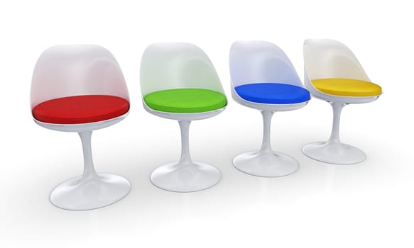 Colorful retro chairs in row 1