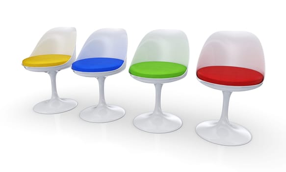 Colorful retro chairs in row 2