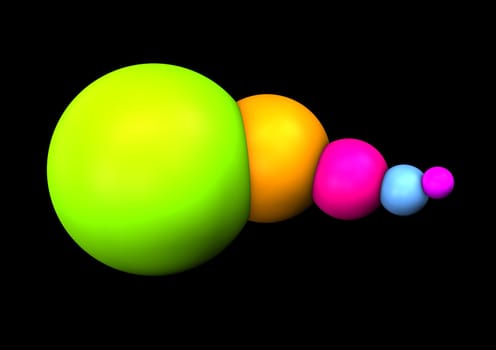 Abstract colorful spheres on the black background.