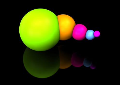 Abstract colorful spheres on the black background.