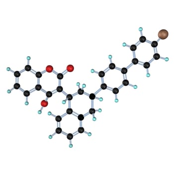 Molecule of Brodifacoum, rats poison, on the white background.