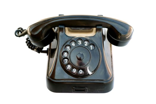 Old black phone on white