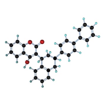 Molecule of Difenacoum, rats poison, on the white background.