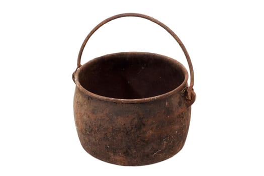 Old metal pot isolated on white